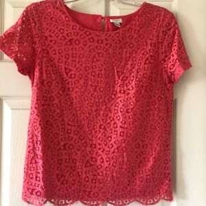 J. Crew Factory Women’s Short Sleeve Coral Lace Eyelet Top, Fully Lined, Size 2